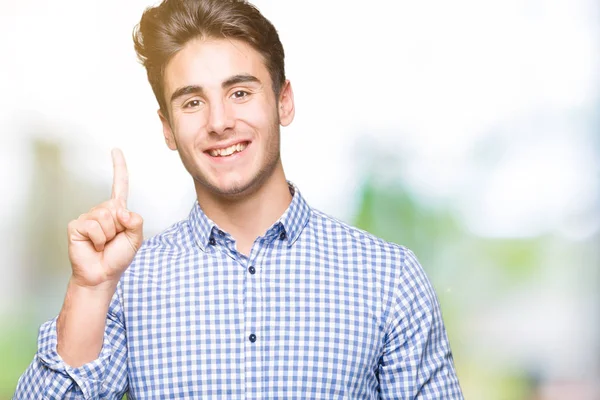 Young Handsome Business Man Isolated Background Showing Pointing Finger Number — Stock Photo, Image