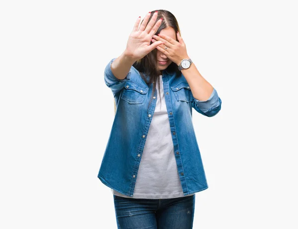 Young Caucasian Beautiful Woman Isolated Background Covering Eyes Hands Doing — Stock Photo, Image