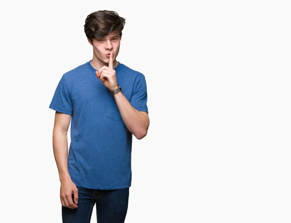 Ung Vacker Man Iklädd Blå Shirt Över Isolerade Bakgrund Ber — Stockfoto