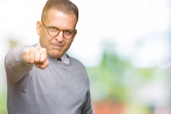 Middle Age Bussines Arab Man Wearing Glasses Isolated Background Punching — Stock Photo, Image