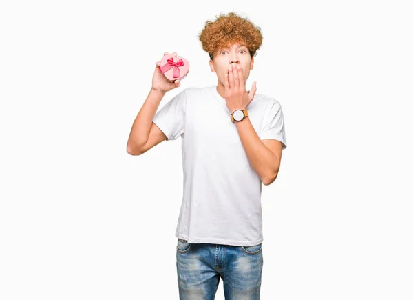 Young Handsome Man Holding Heart Box Gift Valentine Day Cover — Stock Photo, Image