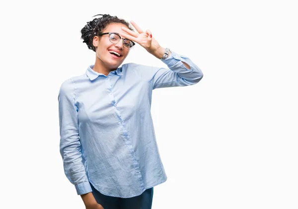 Saç Afro Amerikan Kız Izole Arka Plan Üzerinde Gösterilen Gözlüklü — Stok fotoğraf