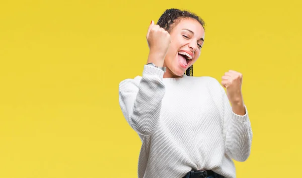 Jovem Trançado Cabelo Afro Americano Menina Vestindo Camisola Inverno Sobre — Fotografia de Stock