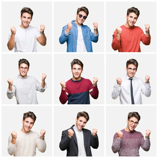 Collage Young Handsome Business Man Isolated Background Celebrating Surprised Amazed — Stock Photo, Image