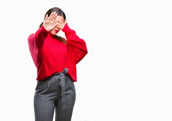 Joven Mujer Negocios Hermosa Vistiendo Suéter Invierno Sobre Fondo Aislado — Foto de Stock