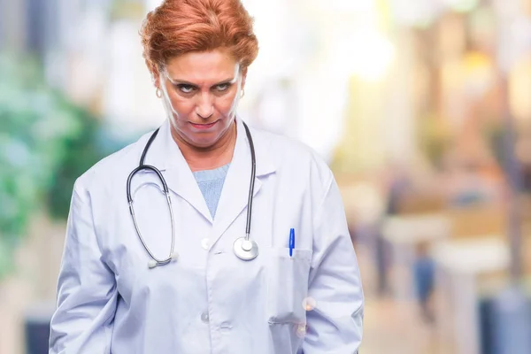 Senior Caucasian Doctor Woman Wearing Medical Uniform Isolated Background Skeptic — Stock Photo, Image