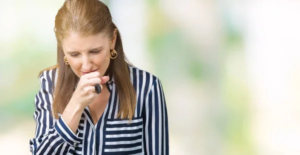 Middle Age Mature Business Woman Isolated Background Feeling Unwell Coughing — Stock Photo, Image