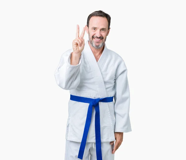 Bel Homme Âgé Âge Moyen Portant Uniforme Kimono Sur Fond — Photo