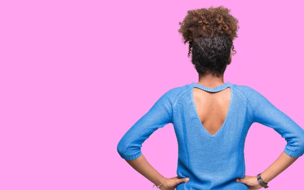 Beautiful Young African American Woman Isolated Background Standing Backwards Looking — Stock Photo, Image