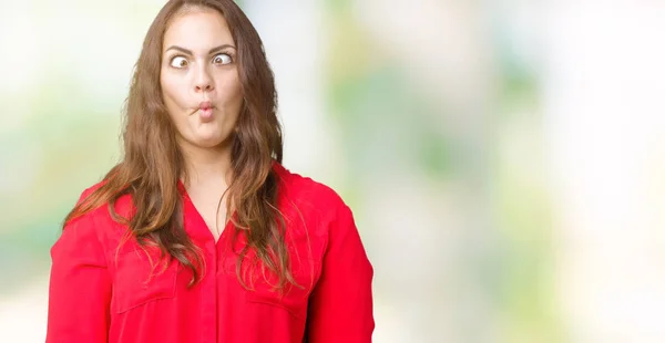 Beautiful Size Young Business Woman Isolated Background Making Fish Face — Stock Photo, Image