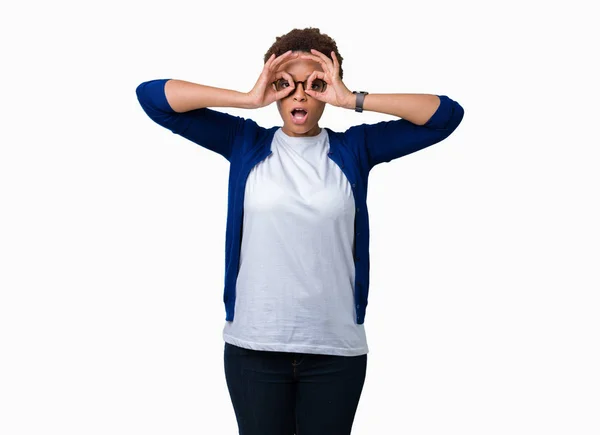 Giovane Bella Donna Afroamericana Che Indossa Occhiali Sfondo Isolato Facendo — Foto Stock