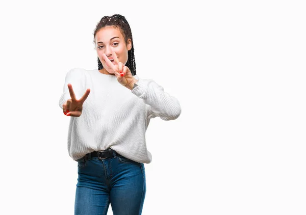 Jovem Trançado Cabelo Afro Americano Menina Vestindo Camisola Inverno Sobre — Fotografia de Stock