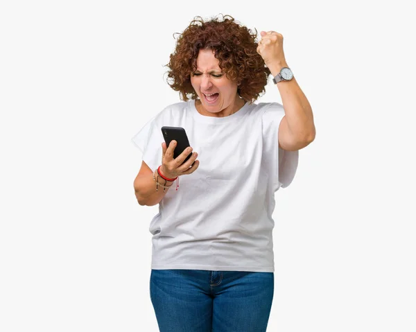 Middle Ager Mulher Idosa Usando Mensagens Texto Com Smartphone Sobre — Fotografia de Stock