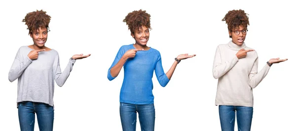 Colagem Jovem Bela Menina Africana Sobre Fundo Isolado Espantado Sorrindo — Fotografia de Stock