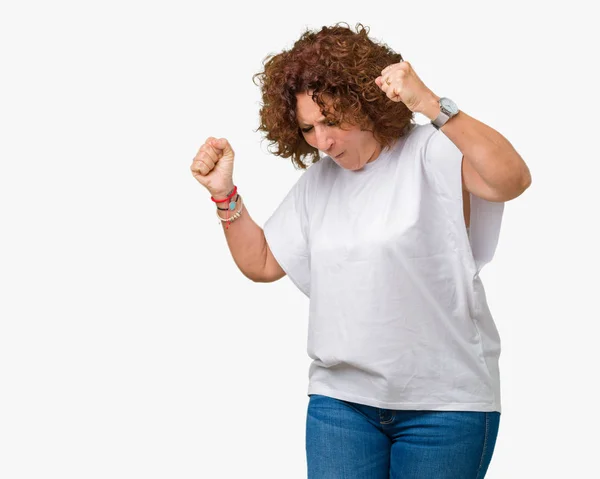 Schöne Seniorin Mittleren Alters Die Weißes Shirt Über Isoliertem Hintergrund — Stockfoto