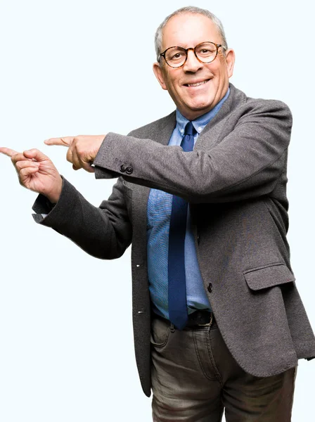 Handsome Senior Businesss Man Wearing Glasses Tie Smiling Looking Camera — Stock Photo, Image