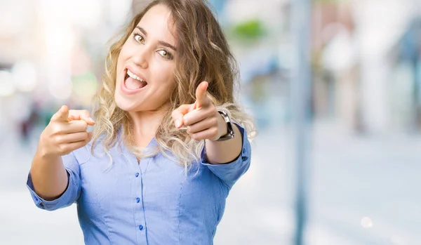 Beautiful Young Blonde Business Woman Isolated Background Pointing You Camera — Stock Photo, Image