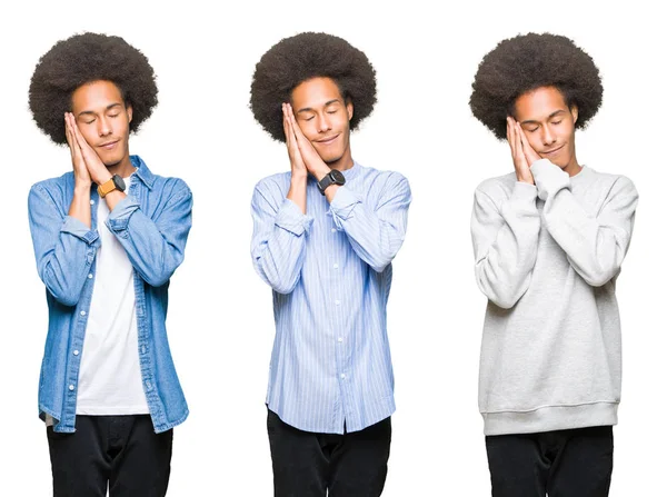 Collage Joven Con Pelo Afro Sobre Fondo Blanco Aislado Durmiendo — Foto de Stock