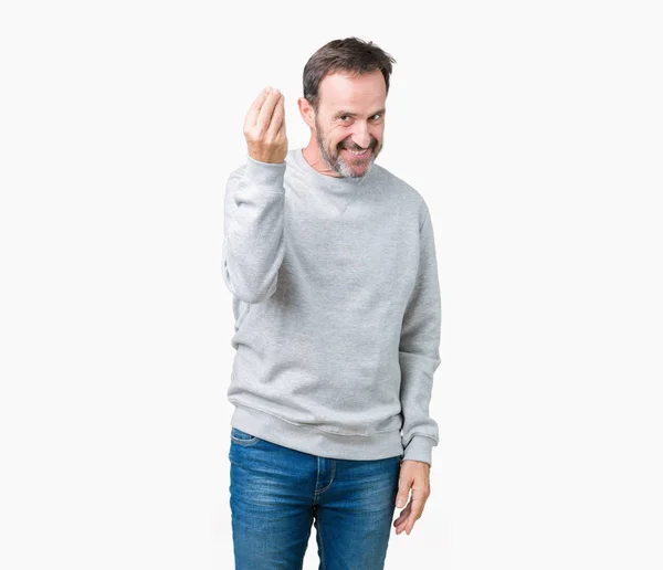 Handsome Middle Age Senior Man Wearing Sweatshirt Isolated Background Doing — Stock Photo, Image