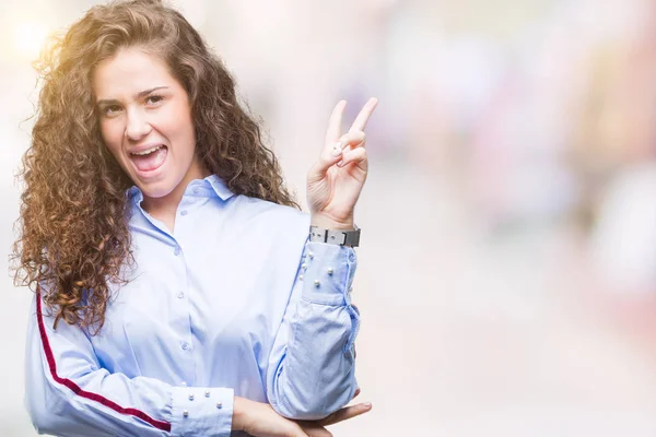 Mooie Brunette Krullend Haar Jong Meisje Dragen Elgant Blik Geïsoleerde — Stockfoto