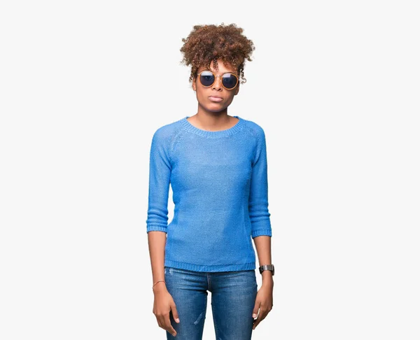 Beautiful Young African American Woman Wearing Sunglasses Isolated Background Serious — Stock Photo, Image