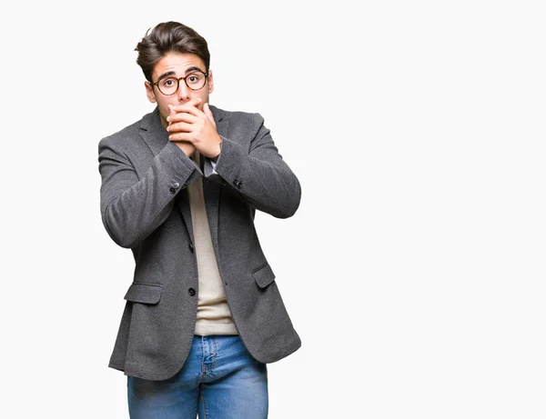 Der Junge Geschäftsmann Mit Der Brille Vor Isoliertem Hintergrund Schockierte — Stockfoto