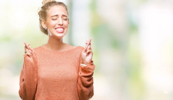 Beautiful Young Blonde Woman Isolated Background Smiling Crossing Fingers Hope — Stock Photo, Image