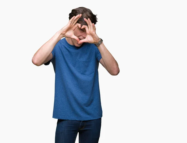 Young Handsome Man Wearing Blue Shirt Isolated Background Doing Heart — Stock Photo, Image