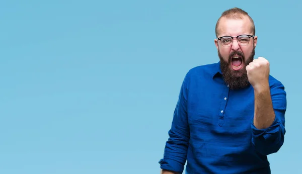 Homem Jovem Hipster Caucasiano Vestindo Óculos Sobre Fundo Isolado Irritado — Fotografia de Stock