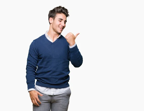 Jovem Homem Negócios Bonito Sobre Fundo Isolado Sorrindo Com Rosto — Fotografia de Stock