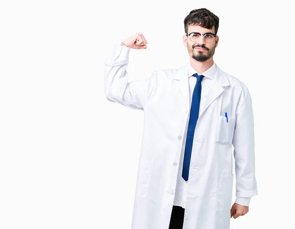 Jonge Professionele Wetenschapper Man Dragen Witte Vacht Geïsoleerd Achtergrond Sterke — Stockfoto