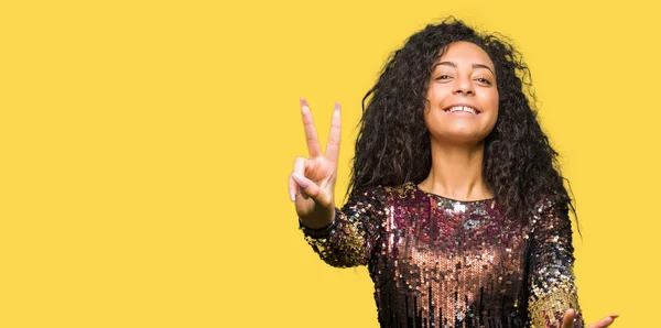 Young Beautiful Girl Curly Hair Wearing Night Party Dress Smiling — Stock Photo, Image