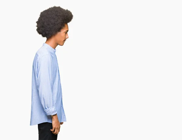 Young African American Man Afro Hair Looking Side Relax Profile — Stock Photo, Image