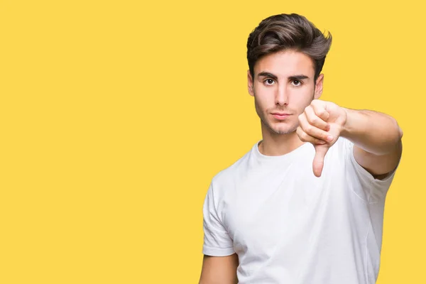 Young Handsome Man Wearing White Shirt Isolated Background Looking Unhappy — Stock Photo, Image