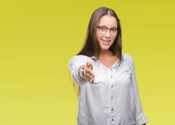 Joven Mujer Negocios Hermosa Caucásica Con Gafas Sobre Fondo Aislado — Foto de Stock