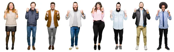 Collage Personas Sobre Fondo Blanco Aislado Emocionados Por Éxito Con —  Fotos de Stock