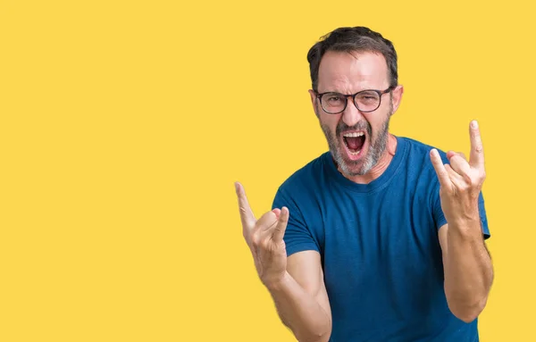 Guapo Mediana Edad Hoary Hombre Mayor Usar Gafas Sobre Fondo — Foto de Stock