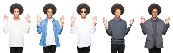 Colagem Jovem Com Cabelo Afro Sobre Fundo Isolado Branco Relaxar — Fotografia de Stock