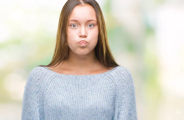 Jovem Bela Mulher Caucasiana Vestindo Camisola Inverno Sobre Fundo Isolado — Fotografia de Stock