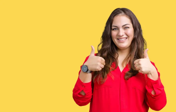 Mooie Grootte Jonge Zakenvrouw Geïsoleerde Achtergrond Succes Teken Doen Positief — Stockfoto