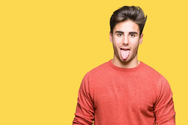 Young Handsome Man Isolated Background Sticking Tongue Out Happy Funny — Stock Photo, Image