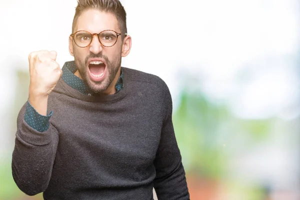 Junger Gutaussehender Mann Mit Brille Vor Isoliertem Hintergrund Der Wütend — Stockfoto