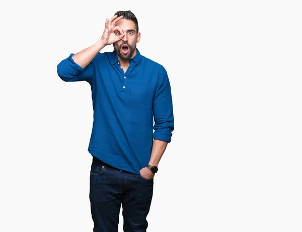 Young Handsome Man Isolated Background Doing Gesture Shocked Surprised Face — Stock Photo, Image