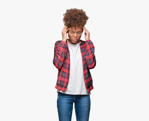 Beautiful Young African American Woman Wearing Glasses Isolated Background Hand — Stock Photo, Image