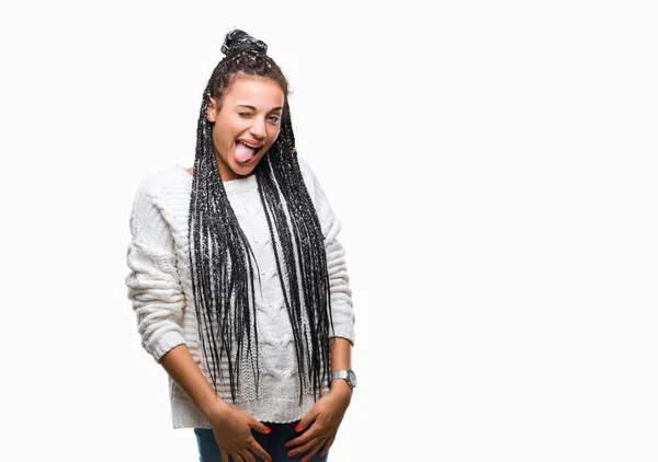 Jovem Trançado Cabelo Afro Americano Menina Vestindo Suéter Sobre Fundo — Fotografia de Stock