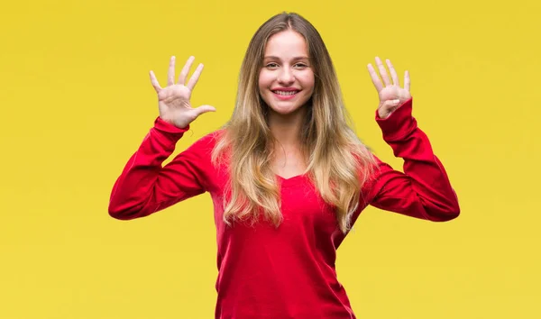 Giovane Bella Donna Bionda Che Indossa Maglione Rosso Sfondo Isolato — Foto Stock