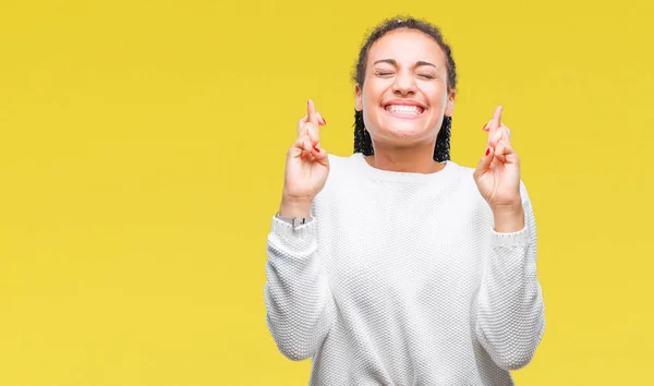 Junge Geflochtene Haare Afrikanisch Amerikanisches Mädchen Trägt Winterpullover Über Isoliertem — Stockfoto