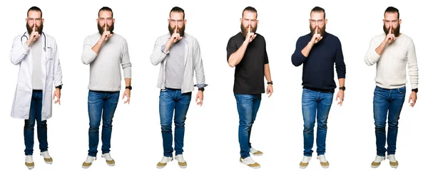 Collage Eines Jungen Mannes Mit Dutt Vor Weißem Isoliertem Hintergrund — Stockfoto