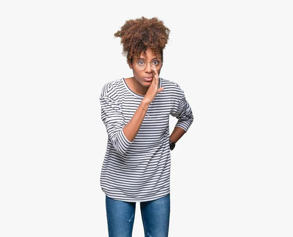 Mooie Jonge African American Vrouw Dragen Bril Geïsoleerde Achtergrond Hand — Stockfoto
