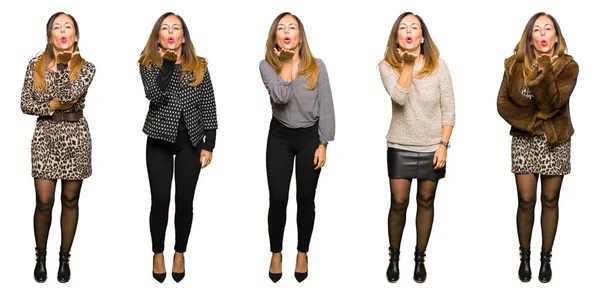 Collage Mujer Elegante Mediana Edad Sobre Fondo Blanco Aislado Mirando — Foto de Stock